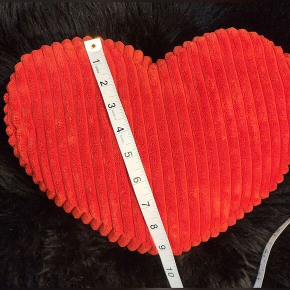 Red Faux Fur Heart Shaped Throw Pillow, 12.5"x 9.5"x 4" thick - Picture 8 of 9